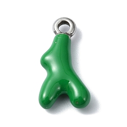 Зеленый 304 подвески из нержавеющей стали, с эмалью, Подвеска из коралловой ветки и рога, зелёные, 18.5x9.5x4 мм, отверстие : 2.3 мм