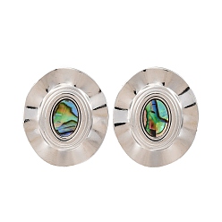 Нержавеющая Сталь Цвет 304 серьги-гвоздики из натуральной ракушки пауа из нержавеющей стали, овальные, цвет нержавеющей стали, 28x23.5 мм