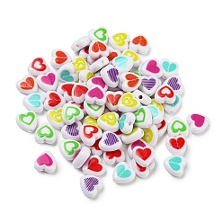 Mixed Color Opaque & Printed Acrylic Beads, Heart, Mixed Color, 8.5x8.5x3.5mm, Hole: 1mm