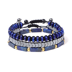 FK1484 Natural Rectangle Amethyst Bracelet with Black Onyx Beaded Wheel and Braided Set for Men