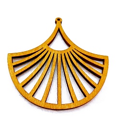 Verge D'or Gros pendentifs creux en bois, pour la fabrication de bijoux de boucles d'oreilles, fan, verge d'or, 60~70x2mm
