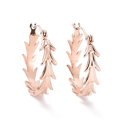 Розовое Золото Ионное покрытие (ip) 304 серьги-кольца из нержавеющей стали для женщин, лист кольцо, розовое золото , 21.5x20x5 мм, штифты : 0.8 мм