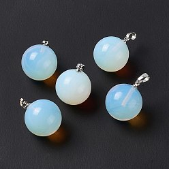 Opalite Opalite Pendants, with Platinum Tone Brass Findings, Round Charm, 22x18mm, Hole: 3x6mm