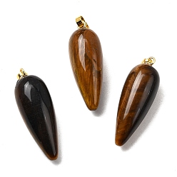 Тигровый глаз Естественно тигровый глаз отметил кулоны, с фурнитурой позолоченной латунной, пуля, 32~33x12 мм, отверстие : 2.5x6 мм