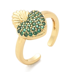 Зеленый Кольца-манжеты из латуни с микропаве из кубического циркония для женщин, без кадмия и без свинца, стойки покрытие, реальный 18 k позолоченный, зелёные, размер США 6 1/4 (16.7 мм)