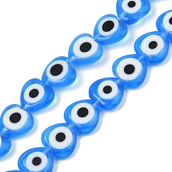 Озёрно--синий Ручной сглаза бусины бисер нитей, сердце, Плут синий, 9.5x9.5~10x3~3.5 мм, отверстие : 0.5 мм, около 38 шт / нитка, 13.39~13.70'' (34~34.8 см)