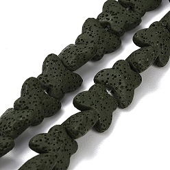 Темно-оливково-зеленый Бусы из натуральной лавы, окрашенные, бабочка, темно-оливковый зеленый, 13.5x12x6.5 мм, отверстие : 1 мм, около 35 шт / нитка, 13.78~13.98'' (35~35.5 см)