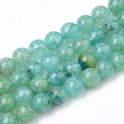 Turquoise Dyed Natural Crackle Agate Beads Strands, Round, Turquoise, 10~10.5mm, Hole: 1.2mm, about 36pcs/strand, 15.5 inch