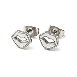 Белый Серьги-гвоздики с эмалевыми губами и 316 булавками из хирургической нержавеющей стали, нержавеющая сталь с цветным покрытием 304 украшения из нержавеющей стали для женщин, белые, 7x8.5 мм, штифты : 0.8 мм