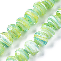 Light Green Handmade Lampwork Beads Strands, Abacus, Faceted, Light Green, 11.5x8.5mm, Hole: 1.5mm, about 45pcs/strand, 15.16 inch(38.5cm)