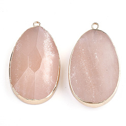 Aventurine Electroplate Natural Pink Aventurine Pendants, with Iron Findings, teardrop, Golden, 41~42x24~25x8~9mm, Hole: 1.8mm