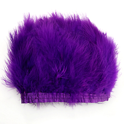 Dark Violet Turkey Feather Fringe Trimming, Costume Accessories, Dyed, Dark Violet, 5-1/8 inch(130mm), about 2.19 Yards(2m)/Bag