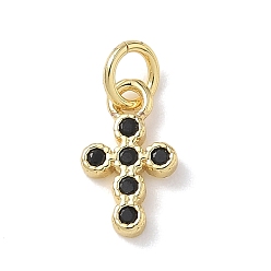 Черный Латунные микро проложить кубического циркония прелести, крест прелести, стойки покрытие, долговечный, без кадмия и без свинца, реальный 18 k позолоченный, чёрные, 12x7x2 мм, отверстие : 3.5 мм