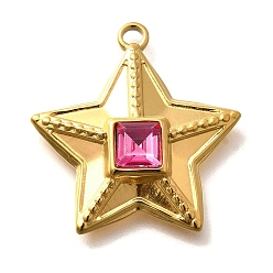 Роза 304 подвески из нержавеющей стали, со стразами, реальный 18 k позолоченный, ионное покрытие (ip), звезда, роза, 26x24.5x6 мм, отверстие : 2 мм