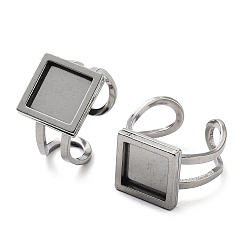 Stainless Steel Color 304 Stainless Steel Cuff Pad Ring Settings, Square, Stainless Steel Color, Inner Diameter: 17.5mm