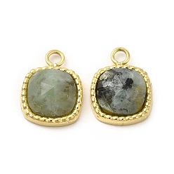 African Turquoise(Jasper) Natural African Turquoise(Jasper) Square Charms, with Vacuum Plating Real 18K Gold Plated 201 Stainless Steel Findings, Faceted, 10.5x8x3.5mm, Hole: 1.4mm