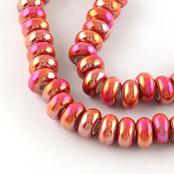 Red Rondelle AB-Color Handmade Porcelain Beads, Large Hole Beads, Red, 14~16x8~9mm, Hole: 6~6.5mm