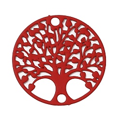 Dark Red Spray Painted 430 Stainless Steel Connector Charms, Flat Round with Tree of Life Link, Dark Red, 20x0.5mm, Hole: 1.8mm