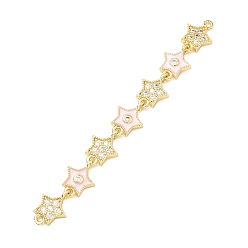 Pink Латунные микрокристаллы с прозрачным кубическим цирконием 7 подвески-соединители в форме звезд, с эмалью, без свинца и без кадмия, стойки покрытие, долговечный, реальный 18 k позолоченный, розовые, 80 мм, отверстие : 1.2 мм