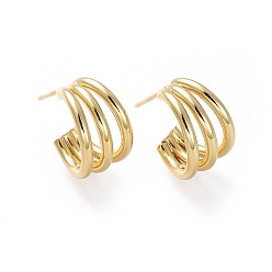 Golden Brass Stud Earrings, Half Hoop Earrings, with Ear Nuts, Golden, 14x8~9mm, Pin: 0.7mm