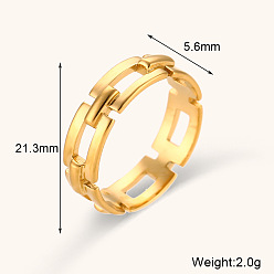 Hollow Rectangle Geometric Chain Ring Minimalist Stainless Steel 18K Gold Plated Geometric Chain Ring with Hollow Rectangle Design