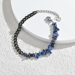 Sodalite Natural Sodalite Chips Beaded Bracelet, with Black Stainless Steel Curb Chains, 6-1/4 inch(16cm)