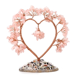 Rose Quartz Natural Rose Quartz Chips Heart Tree Decorations, Copper Wire Feng Shui Energy Stone Gift for Women Men Meditation, 150x150mm