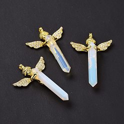 Opalite Opalite Faceted Double Terminal Pointed Big Pendants, Angel Charms, with Golden Tone Brass Findings, 54~56x34~36x11~12mm, Hole: 3mm