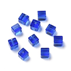 Blue Glass Imitation Austrian Crystal Beads, Faceted, Suqare, Blue, 4x4x4mm, Hole: 0.9mm