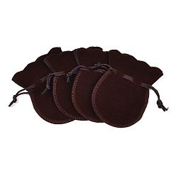 Coconut Brown Velvet Bags, Calabash Shape Drawstring Jewelry Pouches, Coconut Brown, 9x7cm