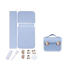 Sky Blue DIY Purse Making Kit, Including Cowhide Leather Bag Accessories, Iron Needles & Waxed Cord, Iron Clasps Set, Sky Blue, 8x10.5x4.5cm