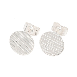 Серебро 304 выводы стержня из нержавеющей стали, с ушными гайками / серьгами и отверстием, текстурированный плоский круг с поперечным зерном, серебряные, 10 мм, отверстие : 1.2 мм, штифты : 0.8 мм