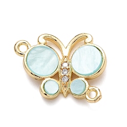 Светло-Голубой Подвески-бабочки из латуни с микропаве из прозрачного кубического циркония, cmолой, реальный 18 k позолоченный, долговечный, без кадмия и без свинца, стойки покрытие, Небесно-голубой, 14x17.5x3.5 мм, отверстие : 1.2 мм