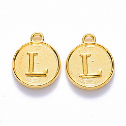 Letter L Alloy Pendant Cabochon Settings, For Enamel, Cadmium Free & Lead Free, Flat Round with Letter, Light Gold, Letter.L, 14x12x2mm, Hole: 1.5mm