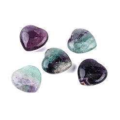 Fluorite Natural Fluorite Healing Stones, Heart Love Stones, Pocket Palm Stones for Reiki Ealancing, 30x30x11.5~12.5mm