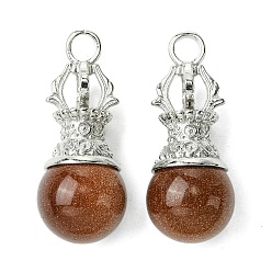 Камень с Пылевым Золотом Синтетические голдстоуновские подвески, круглые подвески, Подвески-лампочки со стойкой, латунь с платиновым покрытием, рог оленя, без кадмия и без свинца, без кадмия и без свинца, 39~40x16~16.5 мм, отверстие : 4.5 мм