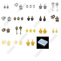 Couleur Mélangete 72 pcs 18 styles pendentifs en alliage de style tibétain, charmes de la Couronne, couleur mixte, 14~59x9~19mm
