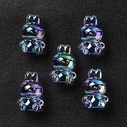 Light Sky Blue UV Plating Rainbow Iridescent Acrylic Beads, Rabbit, Light Sky Blue, 18x12x10.5mm, Hole: 2.6mm
