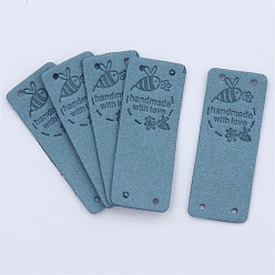 Steel Blue Microfiber Label Tags, with Holes & Word handmade & Bees, for DIY Jeans, Bags, Shoes, Hat Accessories, Rectangle, Steel Blue, 50x20mm
