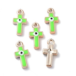 Lime CCB Plastic Enamel Pendants, Cross with Evil Eye, Lime, 21.5x11x4mm, Hole: 1.6mm
