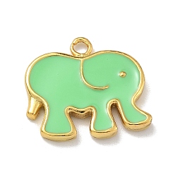 Весенне-зеленый Подвески из латуни с эмалью в стойку, долговечный, без свинца и без кадмия, реальный 18 k позолоченный, очарование слона, весенний зеленый, 16x18x2 мм, отверстие : 1.5 мм