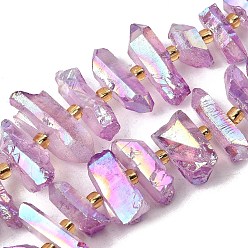 Сливовый Гальванические природный кристалл кварца бусы пряди, граненые, палочка для наггетсов, с бисером, слива, 11~25x3~9x4~10 мм, отверстие : 1~1.2 мм, около 19~26 шт / нитка, 7.09~7.48'' (18~19 см)