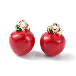Red Brass Enamel Charms, Imitation Fruit, Light Gold, Apple Charm, Red, 12.5x10mm, Hole: 1.6mm