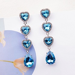 blue Summer Retro Geometric Diamond Earrings Long Gradient Sapphire Love Drop Earrings Earrings
