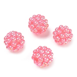 Hot Pink Opaque Acrylic Beads, Berry Besds, Round, with ABS Simulated Pearl, AB Color Plated, Hot Pink, 20x19~19.5mm, Hole: 3mm