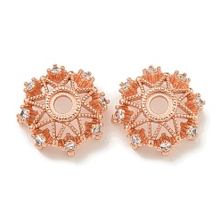 Розовое Золото Покрытие стойки латунь микро паве прозрачные колпачки из кубического циркония, долговечный, без свинца и без кадмия, цветок, розовое золото , 17x7 мм, отверстие : 3 мм