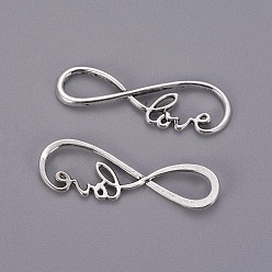 Antique Silver Tibetan Style Alloy Links connectors, Infinity with Word Love, Cadmium Free & Lead Free, Antique Silver, 37.5x12x3mm, Hole: 11.5x5.5mm, about 740pcs/1000g