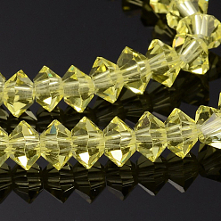 Yellow Faceted Bicone Transparent Glass Bead Strands, Yellow, 5x3mm, Hole: 1mm, about 99pcs/strand, 11.8 inch