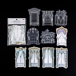 Light Grey 10Pcs Retro Curtain Theme PET & Paper Decorative Stickers, for DIY Scrapbooking, Light Grey, 70~130mm