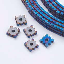 Blue Plated Vacuum Plating Electroplate Non-magnetic Synthetic Hematite Beads Strands, Frosted, Grade A, Square, Blue Plated, 4x4x1mm, Hole: 1mm, about 390pcs/strand, 15.7 inch(40cm)